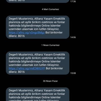 Allianz Yaşam Ve Emeklilik Şirketi SMS Şikayeti