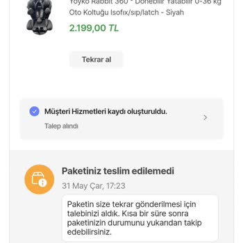 hepsiJET Hepsiburada.com Adresinden Aldığım Yoyko Rabbit Marka Oto Koltuğu