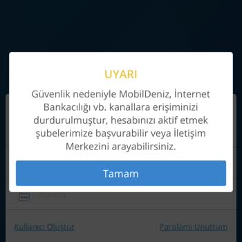 Denizbank Mobil Bankacılık Güvenlik Nedeniyle Kullanılamıyor