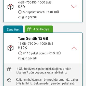 Vodafone Tam Senlik 15 Paket Karşılığı Hediye 4gb Yüklenmemesi
