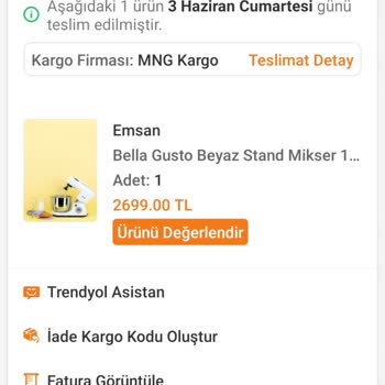 Emsan Bella Gusto Stand Mikser Kusurlu Ürün Gönderimi