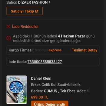 Trendyol Kol Saatini Beğenmedim Yerine Yeni Ürün Almak İstiyorum