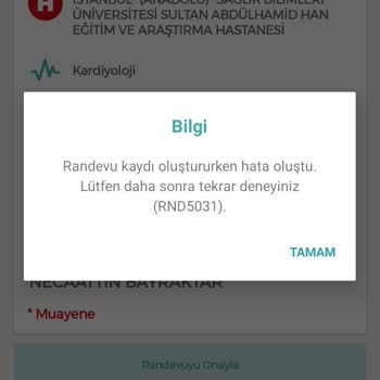 MHRS Randevu Hatası Ve 182 De Aynı