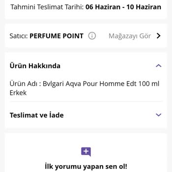 Günerler Kozmetik Morhipo Perfume Point Mağazasından Alınan Parfüm