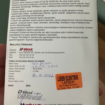 Himak Makina Kazan Teknik Servis Problemi