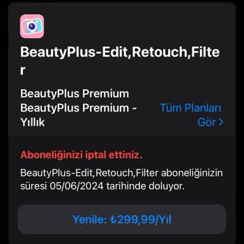 BeautyPlus Abonelik İptali /para İadesi