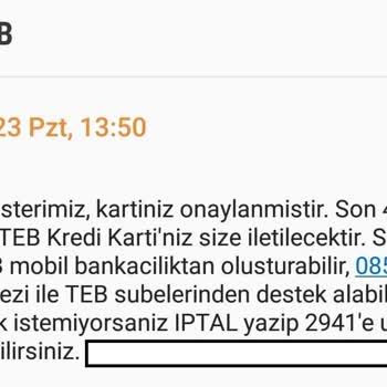 TEB Bankasının Şahsıma Bilgim Dışında Kredi Kartı Talebinde Bulunması