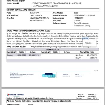 Ziraat Bankası Zorunlu Kasko Ücreti