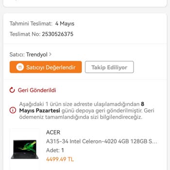 Trendyol Para İadesi Yapılmadı