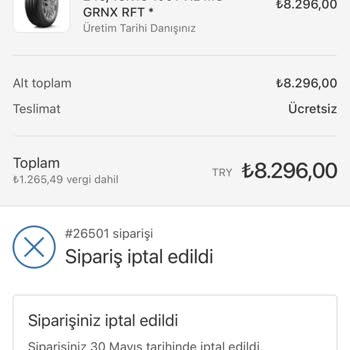 Kolayoto.com Lastik Siparişi İptal Edildi