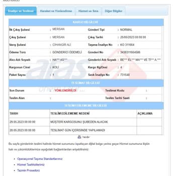 Aras Kargo Malatya Cihangir Ali Şubesinden Gönderim Hala Çıkmadı