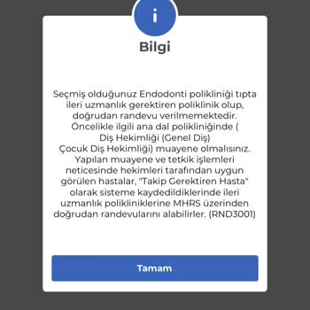 MHRS (Merkezi Hekim Randevu Sistemi)  Endodontiden Randevu Alamıyorum