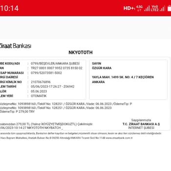 Ziraat Bankası Hesabımdan Nkyototh Ücreti Kesilmiş
