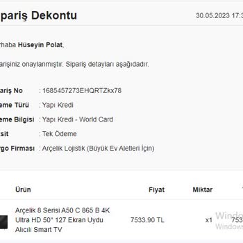 Arçelik Www.akgunlerbayi.com'dan TV Siparişi Verdim, Ürünüm Gelmedi