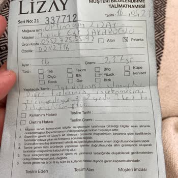 Lizay Pırlanta Yüzüğümüzü Tadilat İçin Aldı Geri Vermedi