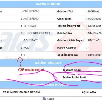 Aras Kargo'nun Teslim Etmediği Ama Teslim Edildi Gösterdiği Paketler