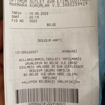 In Street Ayakkabı Değişimi Yapmak İstiyorum