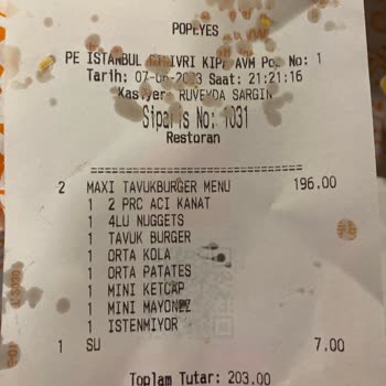 Silivri Popeyes Kipa AVM Menü Soğuk, Kola Sıcak Müşteri Memnuniyeti Yok