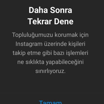 Instagram'da Daha Sonra Tekrar Dene Hatası