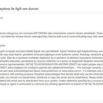 Lenovo Bilgisayar ALL In One Ücret İademin Yapılmaması