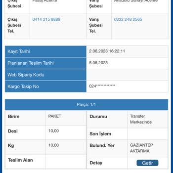 Sürat Kargo 2.06.2023 Tarihinde Beri Kargom Gaziantep Aktarmadan Çıkış Yapmıyor