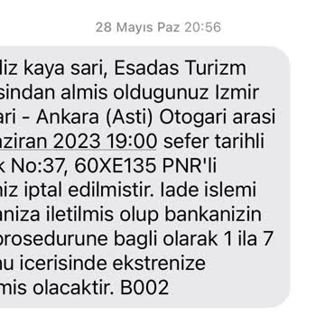 Esadaş Turizm Otobüs Bileti İptali