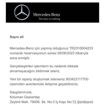 Mercedes-Benz Online Siparişim Nedensiz İptal Edildi.
