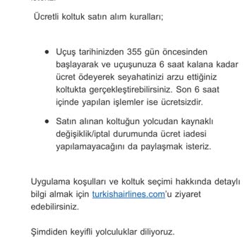 THY Ekstra Koltuk İadesi