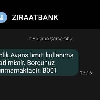 Ziraat Bankası KYK Kredisi Harçlık Avans Limitinin Kullanıma Kapatılması