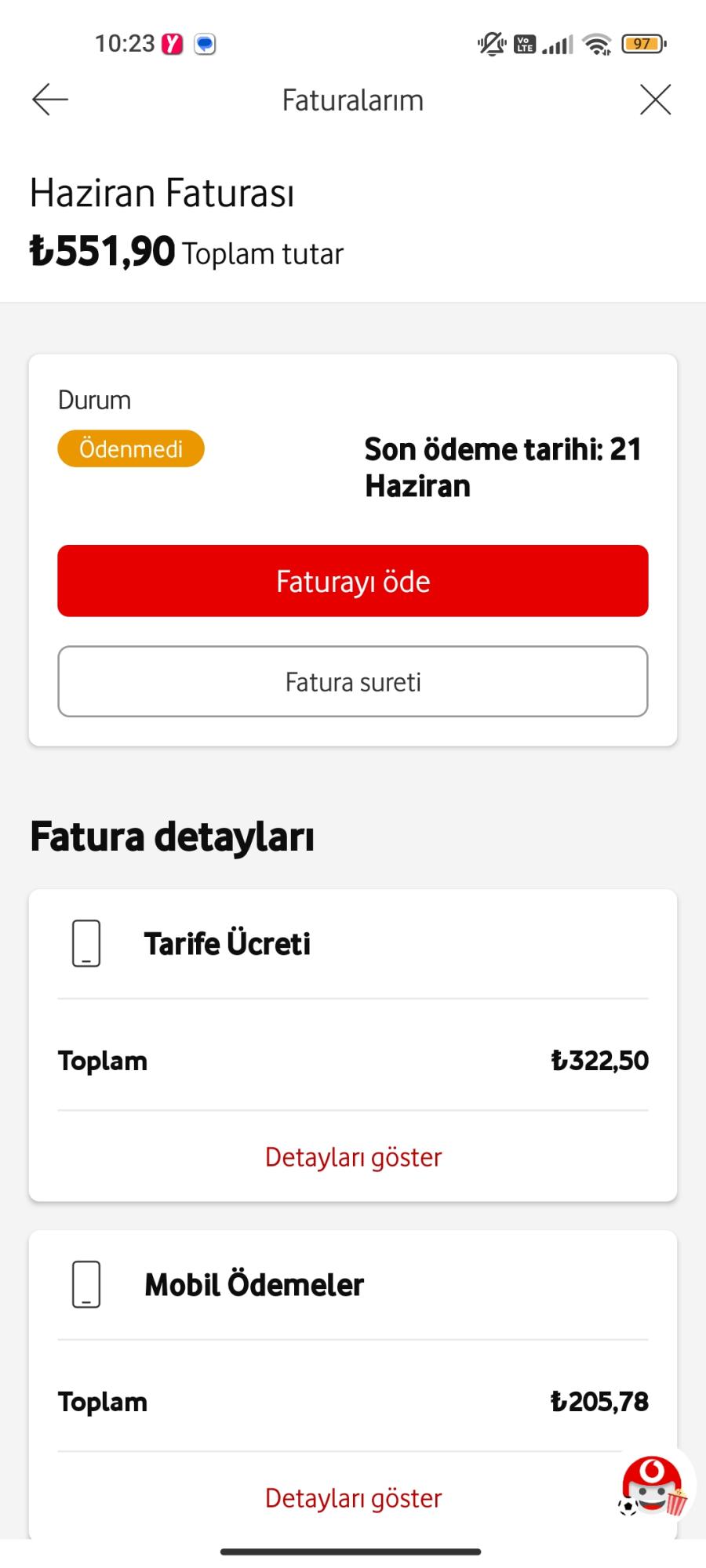 vodafone fatura kesim tarihi ve Ücreti Şikayetvar