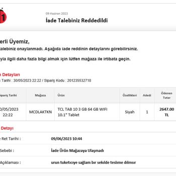 Aktekin Elektronik İade Talebimi Kabul Etmiyor