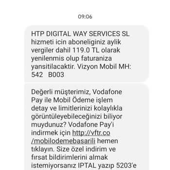 Vodafone Digital Servis Haksız Para Kesilmesi