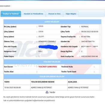 Aras Kargo Ürün Teslimatının Yapılmaması