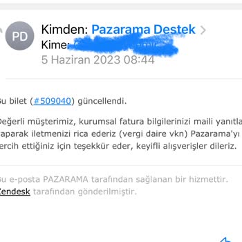 Pazarama Alışveriş Sitesi Yanlış Kesilen Faturayı Düzeltmiyor