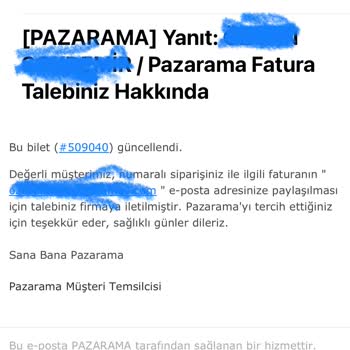 Pazarama Alışveriş Sitesi Yanlış Kesilen Faturayı Düzeltmiyor