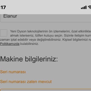 Dyson Seri Numarası Mevcut