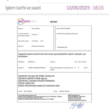 QNB Finansbank İhtiyaç Kredisi Bağlantılı Hayat Sigortası Prim Tahsilatı