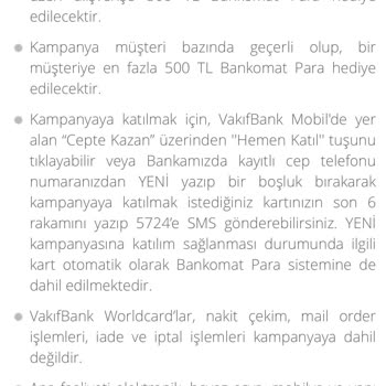 VakıfBank Bankomat Puanımın Hesabıma Yatmaması.