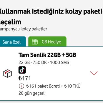 Vodafone Kolay Paket Aldım Ama Sana Özel Hediye GB Diyordu Gelmedi