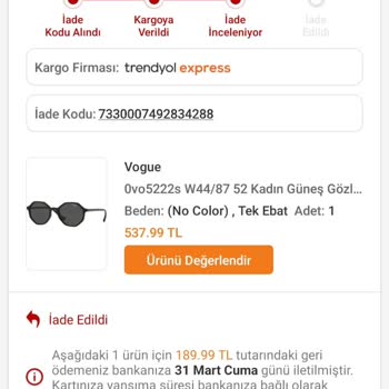Vogue Trendyol 3 Aydır İademi Onaylamıyor, Ürün De Elimde Yok
