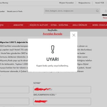 Vestel 1.000 TL Migros Hediye Çeki Kampanyası Kullanılamıyor.
