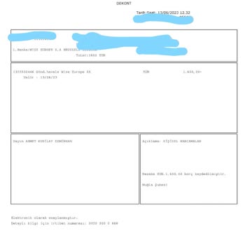 Wise (transferwise) TEB Bankasından Yapılan 1600€'luk Aktarımda Para Kaybı Yaşandı