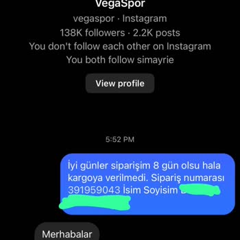 Vega Spor Firmanın Ürünü Kargoya Vermemesi