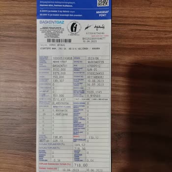 Başkent Doğalgaz Doğalgaz Faturası H. K