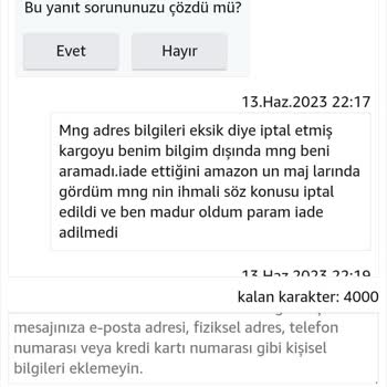 Amazon Para İadesi Yapılmasını İstiyorum