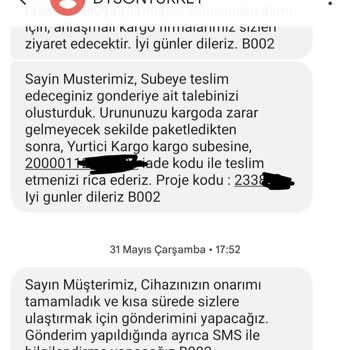 Dyson Servisine Gönderdiğim Ürün Geri Gelmedi