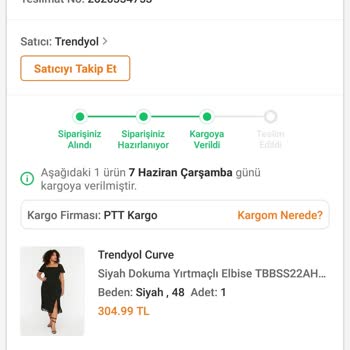 PTT Kargo Trendyol Curve'den Sipariş Verdiğim Elbise Hala Dağıtıma Çıkmadı