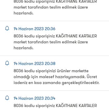 Şok Market Cepte Şok Siparişimi İptal Etti.