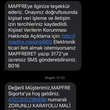 Mapfre Sigorta'dan Alakasız SMS Alıyorum