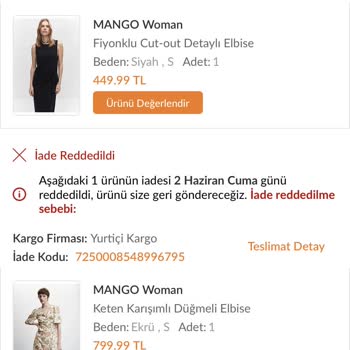 Trendyol Mango İademi Kabul Etmiyor